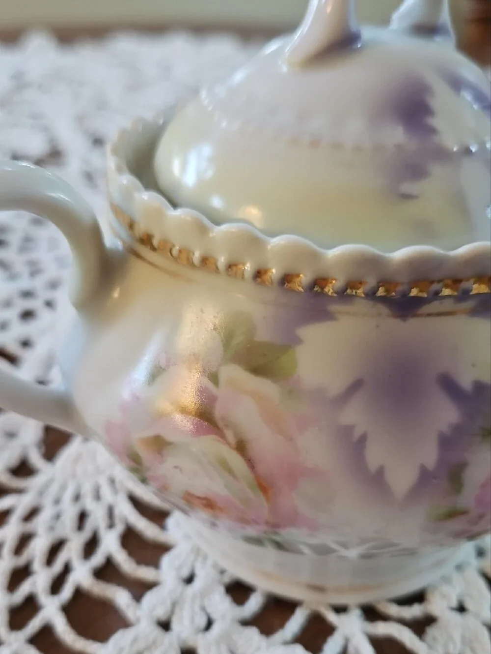 Antique PK Silesia Lidded Sugar Bowl Rose Lusterware Germany Circa 1886-1914